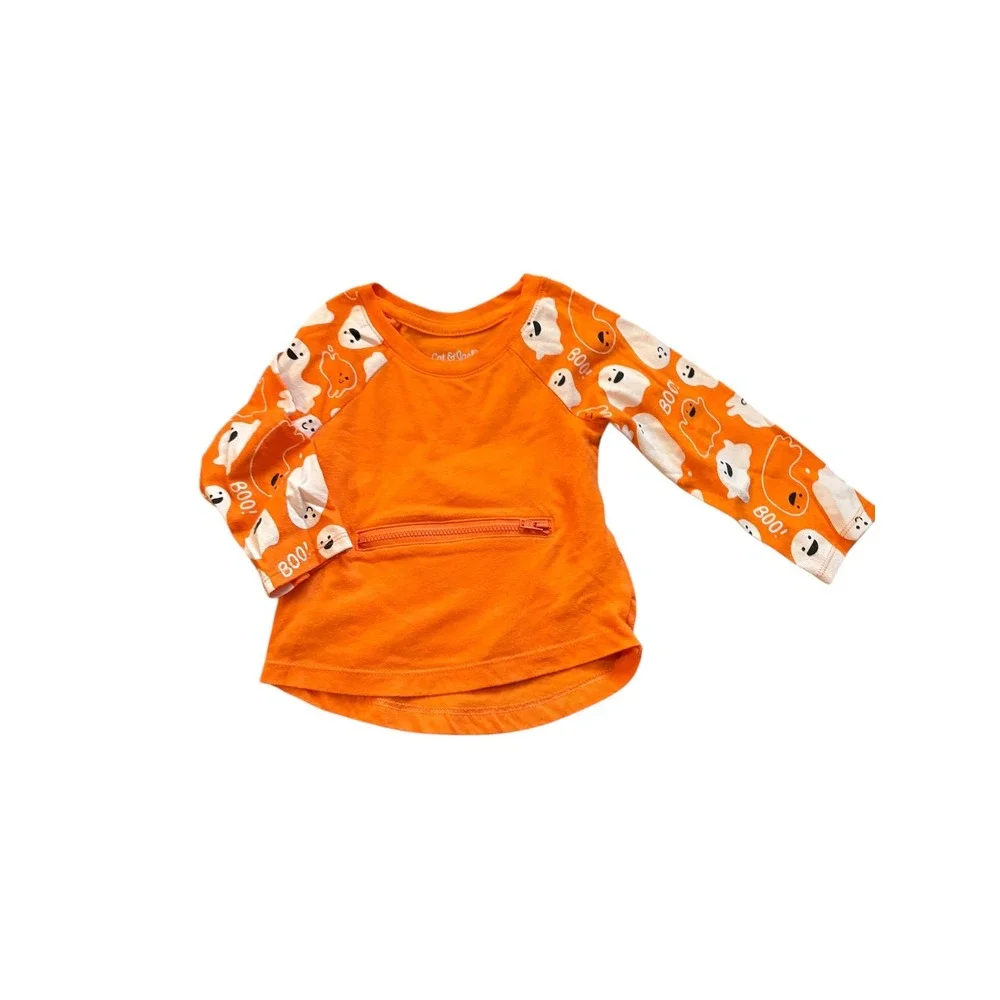 Cat & Jack 18M Halloween Ghost BOO Orange Top + Skeleton‎ Heart Leggings Set